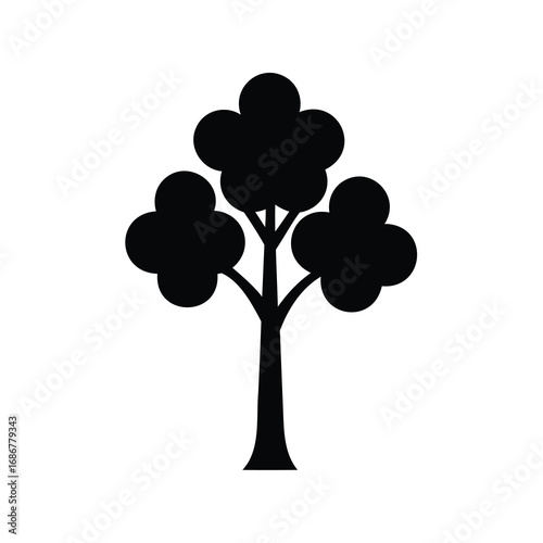 Stylized black tree with rounded foliage, representing nature and simplicity