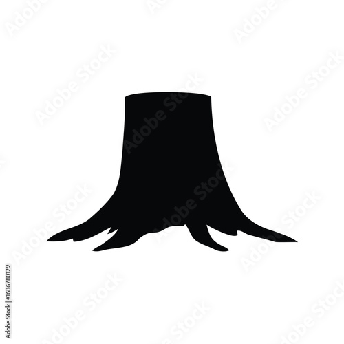 Silhouette of a tree stump with exposed roots on a white background