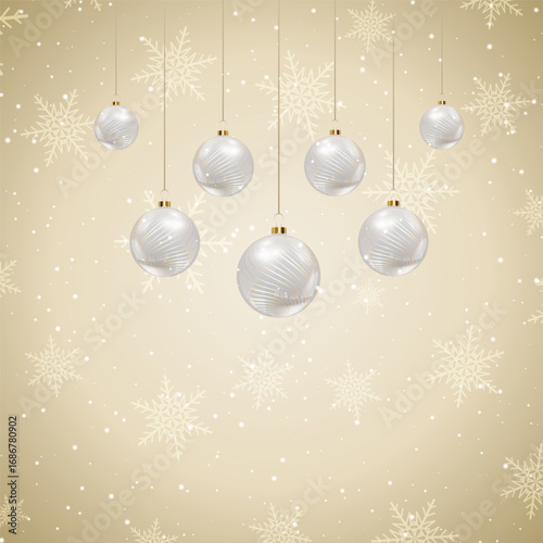Christmas background with elegant hanging gold baubles