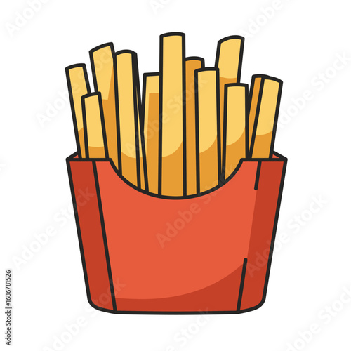 Crispy golden french fries in a red cardboard container a delicious fast food snack illustration