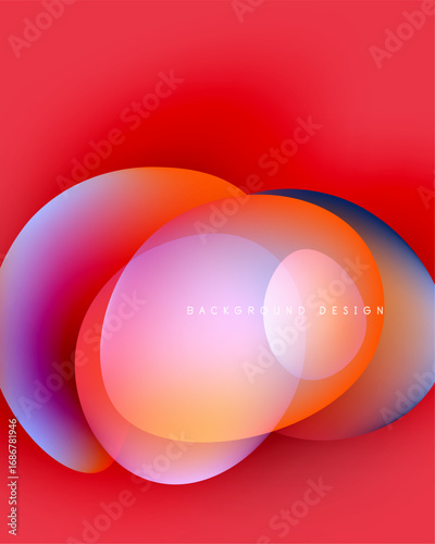 Abstract vibrant circles overlap, creating colorful gradients. Red background enhances visual impact, modern design element.