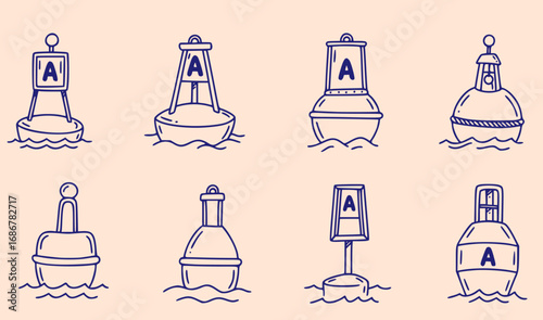 vector set of A warning buoy off the coast
