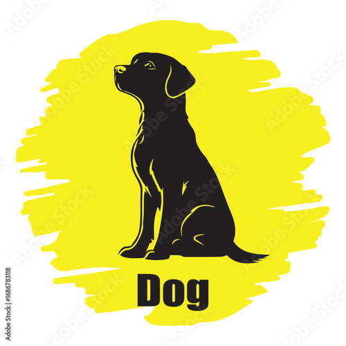 Black dog silhouette, with yellow background vector illustration
