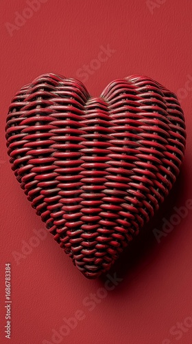 Decorative Red Heart Sculpture on a Vibrant Red Background for Modern Home Decor