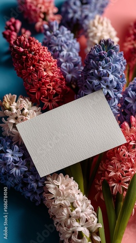 Colorful Spring Flowers With Blank Card for Notes in Vibrant Arrangement