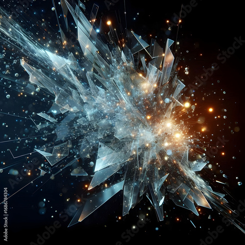 Futuristic Shattered Glass Explosion with Particles – Dynamic Abstract Digital Energy Burst