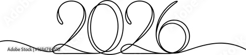 2026 Line Art Vector Illustration , New Year 2026 Line Art
