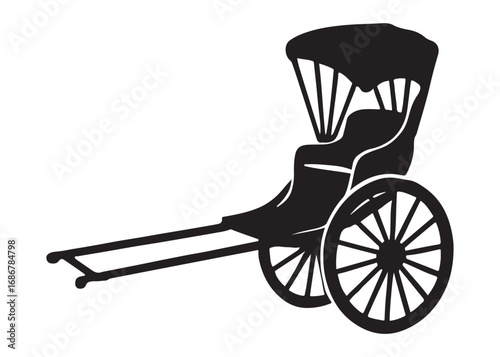 hand pulled rickshaw logo silhouette vector illustration, cycle rickshaw silhouette vector, transport pulled rickshaw vector logo, hand pulled rickshaw logo silhouette vector on white background.