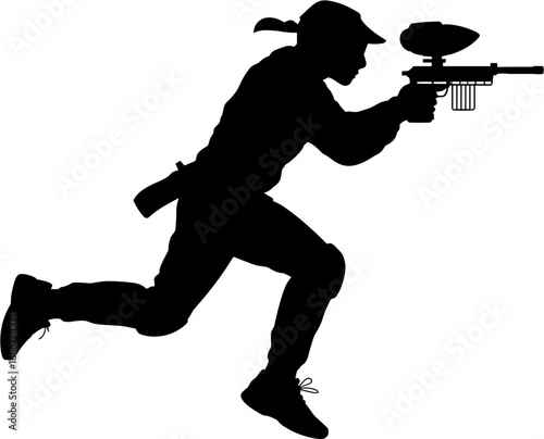 Schilderij op canvas Paintball Player Silhouette Vector Illustration