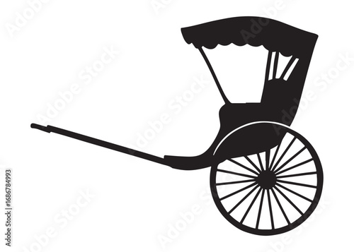 hand pulled rickshaw logo silhouette vector illustration, cycle rickshaw silhouette vector, transport pulled rickshaw vector logo, hand pulled rickshaw logo silhouette vector on white background.