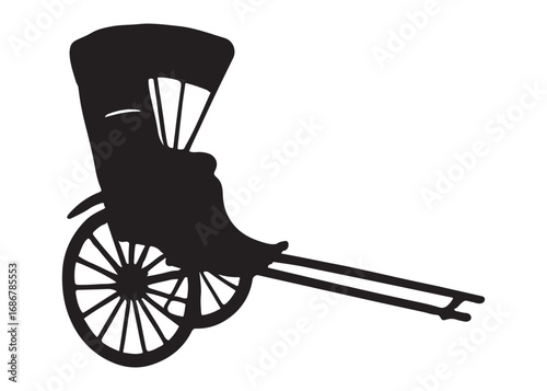 hand pulled rickshaw logo silhouette vector illustration, cycle rickshaw silhouette vector, transport pulled rickshaw vector logo, hand pulled rickshaw logo silhouette vector on white background.