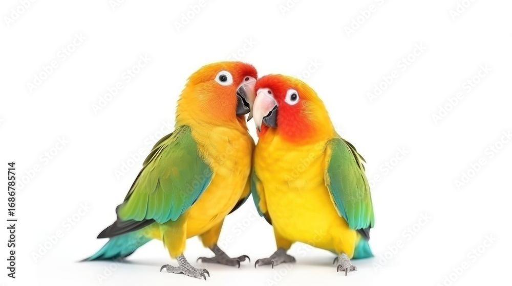 Obraz premium Pair of Lovebirds Agapornis Fischeri Isolated on White Background