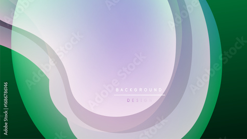 Abstract flowing shapes, purple, green hues dominate. Minimalist design, dark background creates contrast. Soft gradients present.