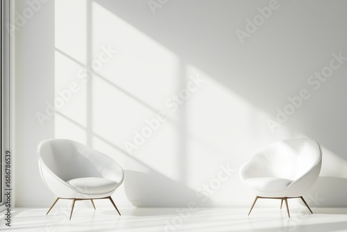 Minimalist Interior Design Showcasing Two Chairs and a Plant in a Sunlit Room.