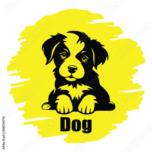 Black dog silhouette, with yellow background vector illustration

