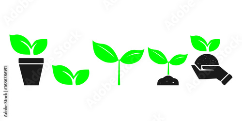 Set of green leaf icons. Leaves of trees and plants. Leaves icon. Collection green leaf. Elements design for natural, eco, bio, vegan labels. Vector illustration.
