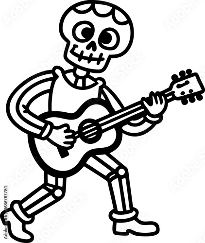 A Cheerful Skeleton Serenades with His Guitar A lively skeleton joyfully strums a guitar his playful presence brings a touch of whimsy and musical charm to the scene