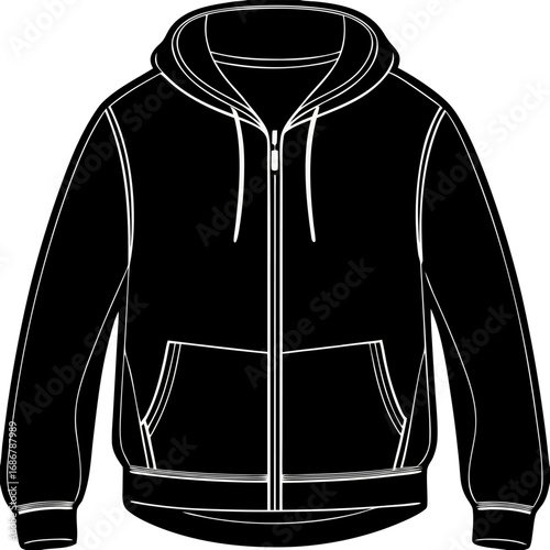 A Stylish Black Hoodie with Zipper and Pockets Offers Versatile Comfort and Modern Style An Essential Wardrobe Staple for Casual and Sporty Outfits with Hood