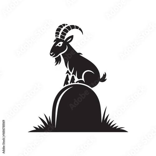 Mysterious and Spooky Goat Sitting on a Gravestone Halloween Silhouette