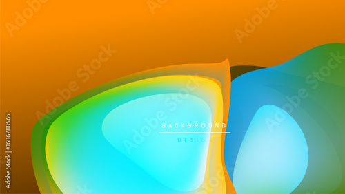 Abstract colorful shapes overlap, creating vibrant gradients. Background is dark, emphasizing bright hues. Modern design element.