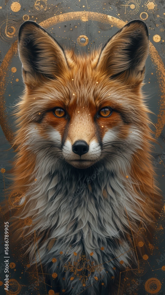 Fototapeta premium Amazing mystical portrait of a fox in a mysterious style.