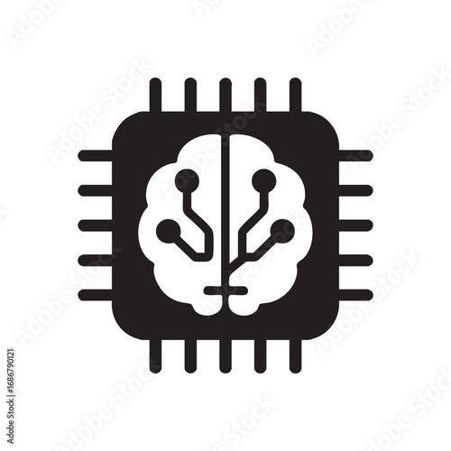 CPU Silhouette Vector with Stylized Brain or Lightbulb Circuitry