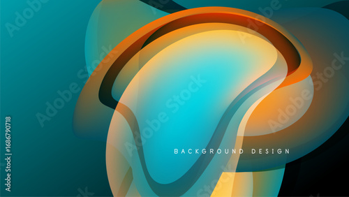 Abstract fluid shapes blend, creating dynamic colorful composition. Smooth gradients, modern design, dark background enhances visual impact.
