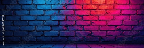 Neon graffiti art banner, bold colors, brick wall texture , pattern, modern, surface