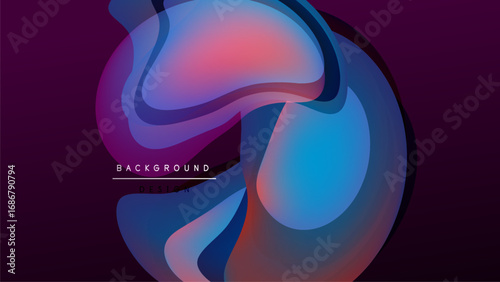 Abstract fluid shapes blend vibrant purple, blue hues. Dynamic composition creates modern background design. Smooth gradients offer visual interest.