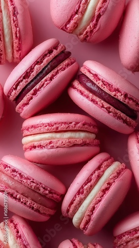 Delicious Pink Macarons Arranged Beautifully on a Pastel Background.