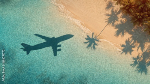Fototapeta Naklejka Na Ścianę i Meble -  plane shadow tropical beach paradise