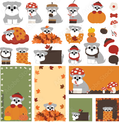 Cute Schnauzer Dog Autumn Illustrations