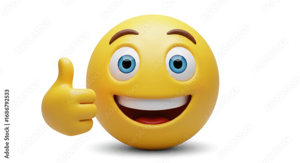 Fototapeta premium Realistic 3D Rendered Smiley Face with Thumbs Up Gesture Illustration