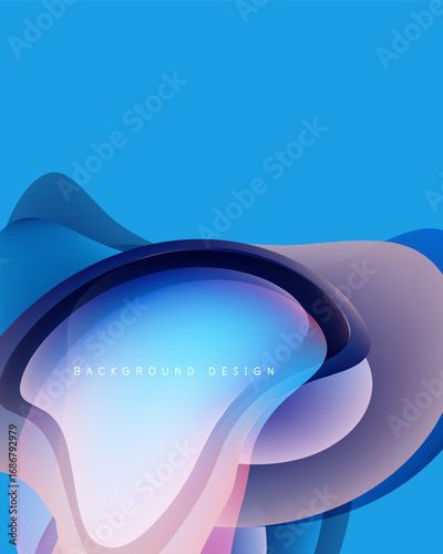 Abstract fluid shapes, blue tones dominate. Soft gradients create depth, modern design element. Background suggests movement, elegance.