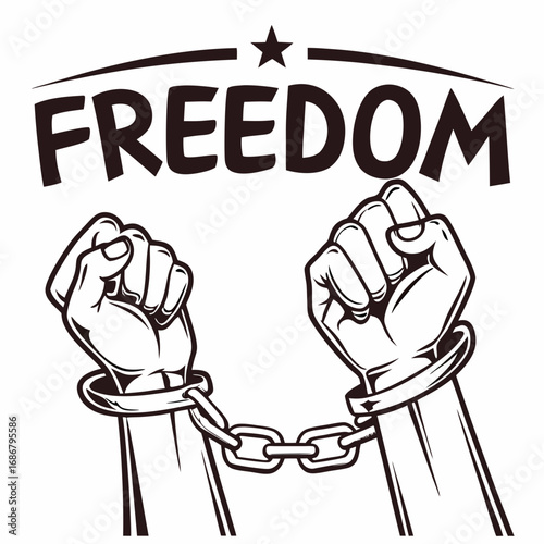 Breaking Chains with Freedom Text and Star Emblem liberty emancipation