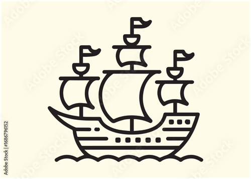 Pirate ship Line art Vector design
