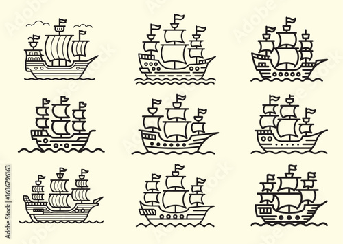 Pirate ship Line art Vector design