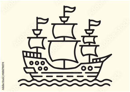 Pirate ship Line art Vector design