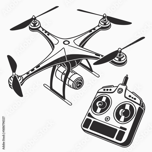 Quadcopter Drone with Camera and Remote Control Illustration controller flying machine