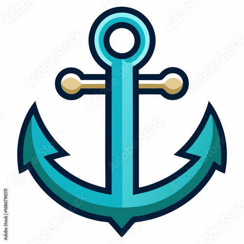 Simple Teal and Yellow Anchor Icon with Outline nautical marine