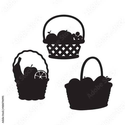  Silhouette image featuring three distinct basket styles against a clean white background. 