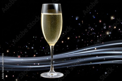 Champagne in the Spotlight: An elegant champagne flute bubbles with effervescence, set against a sleek, dynamic background, perfect for celebrating or creating a festive vibe.