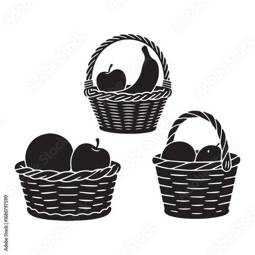  Silhouette image featuring three distinct basket styles against a clean white background. 