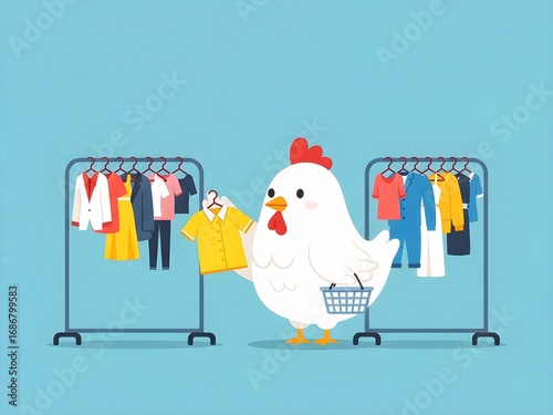 Chicken shopping for clothes
