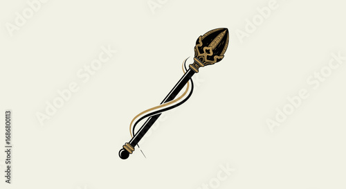 Elegant black and gold royal scepter with ornate details.
