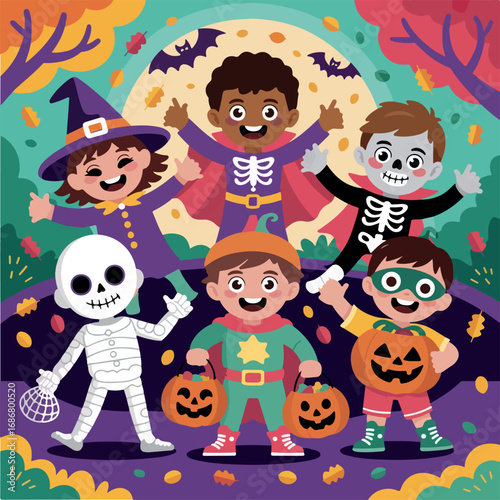 Happy Halloween. Cute Kids in Costumes and Spooky Fun. Adorable Halloween Costumes for Kids.  Skeletons, Witches, and Superheroes. DIY Kids Halloween Costume Inspiration.