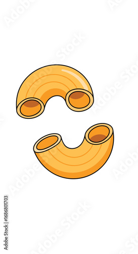 Two elbow shaped pasta noodles rendered in a simple flat design style illustration