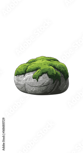 A moss-covered boulder resting serenely in a tranquil natural environment showcasing its textures and organic beauty