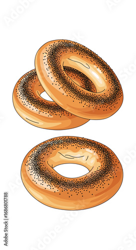 Delicious round shaped poppy seed bagels freshly baked and ready to enjoy anytime