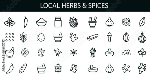 Local Herbs and Spices Icon Set for Culinary, Medicinal, and Cultural UI Design